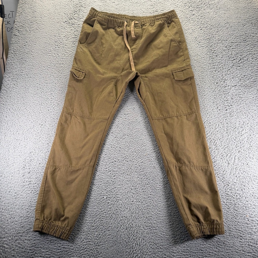 Burnside Pant Mens L Brown Cotton Cargo Jogger Tapered‎ Utility Workwear Travel